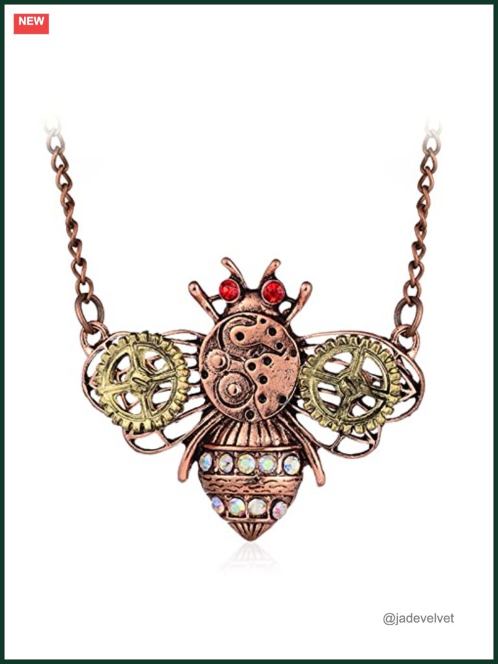 Steampunk Gear Bee Pendant Necklace Lobster Clasp C-Link Chain 11.4in